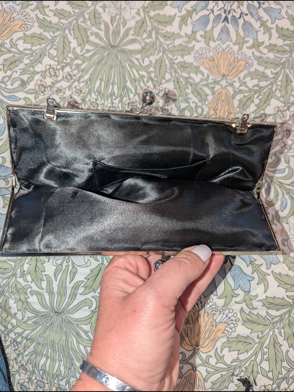 Black Beaded Clutch with Pink Floral Embroidery - Picture 4 of 5